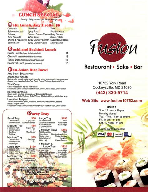 fusion restaurant menu.